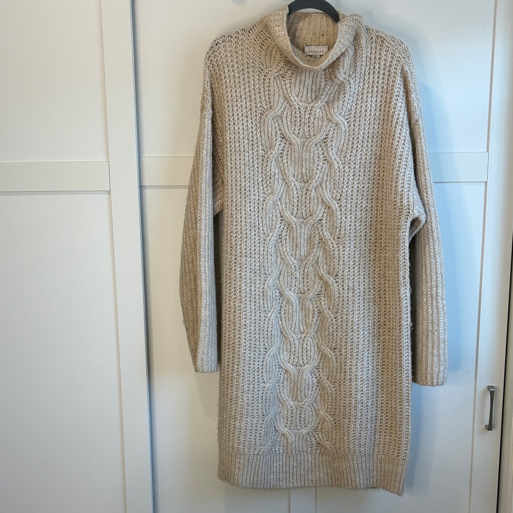 Topshop Cream Cable Knit Mock Turtleneck Dress